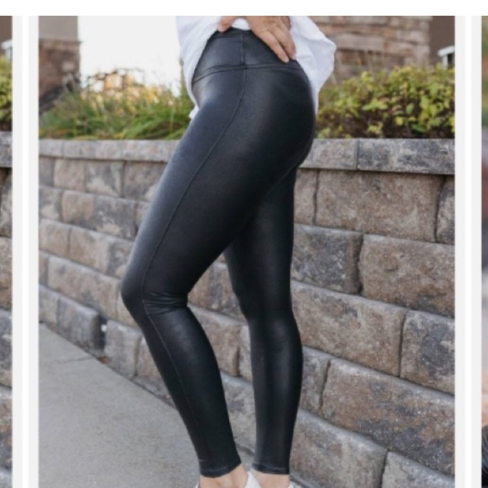 SPANX High Waist Faux Leather Leggings, Size Medium, Black